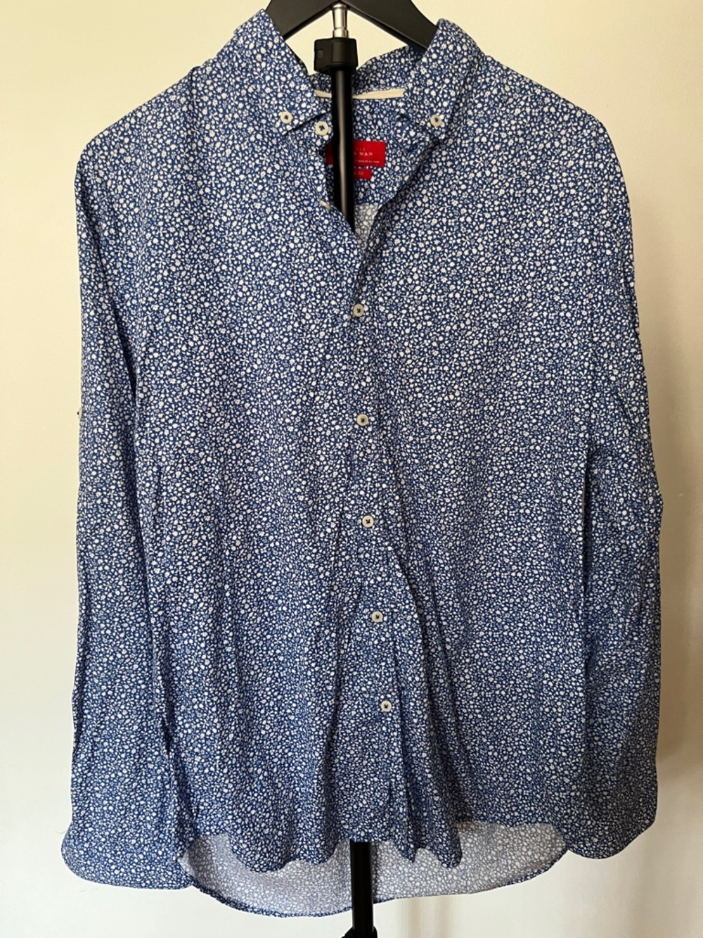 Zara Blue Micro Floral Button-Down Shirt